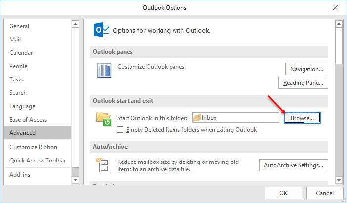 outlook desktop app default save folder
