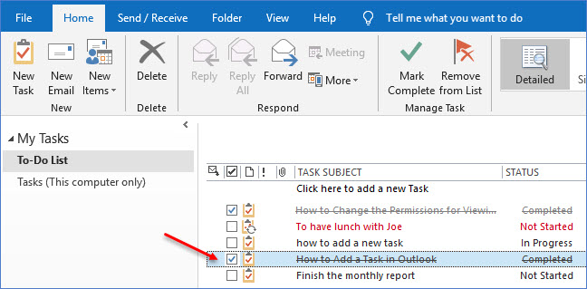 how to view completed tasks in outlook