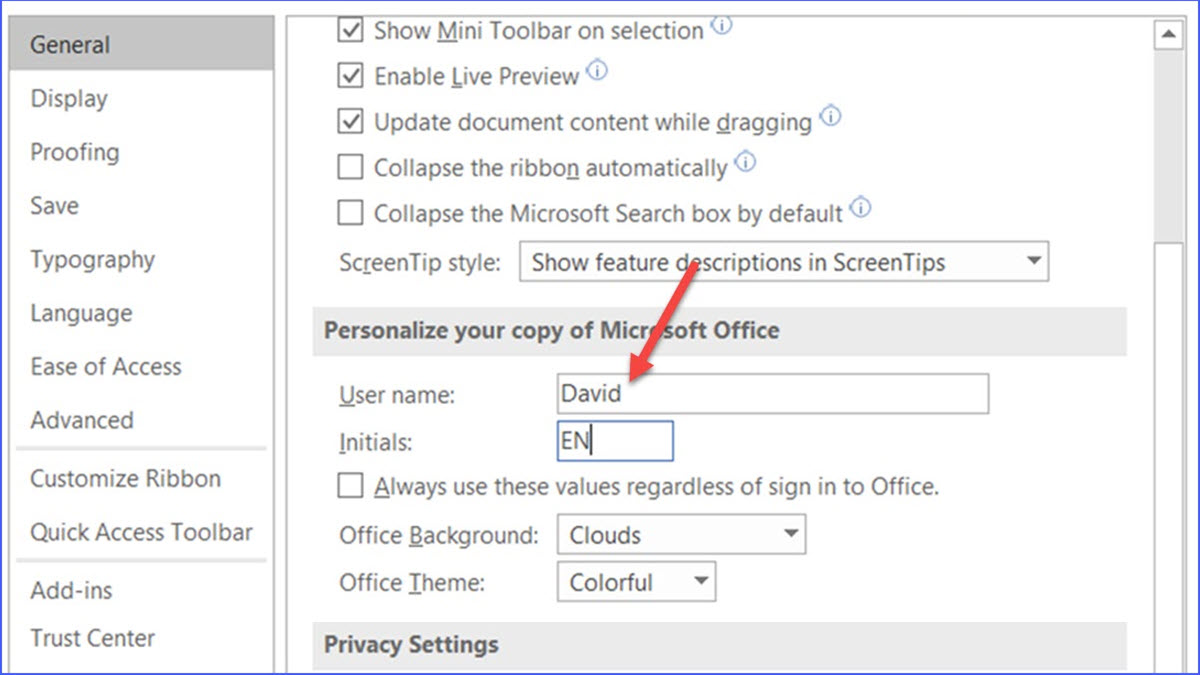 how to change author name in word document 2010