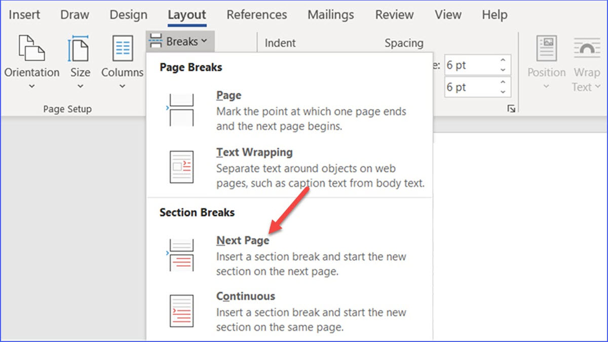how to insert page break in word quick keys