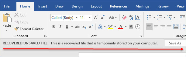 any way to recover unsaved word document