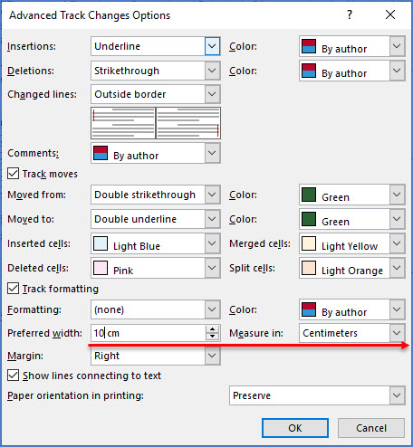 word for mac track changes balloon size