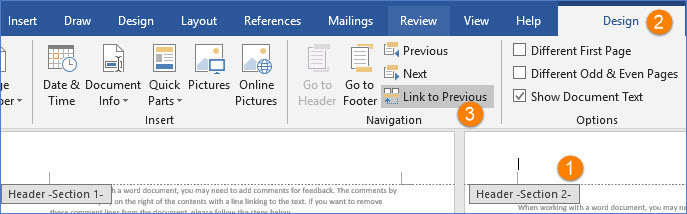 repeat header and footer in word
