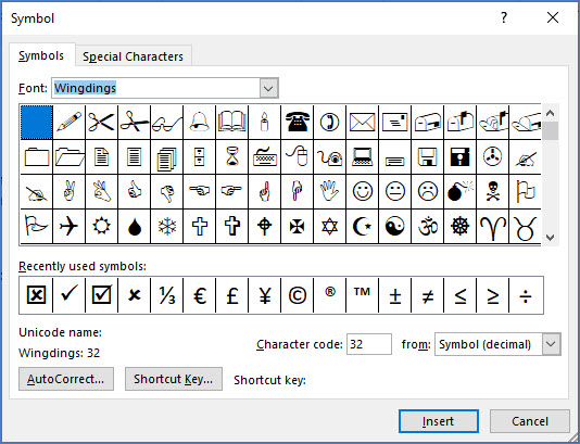 how to insert tick in word