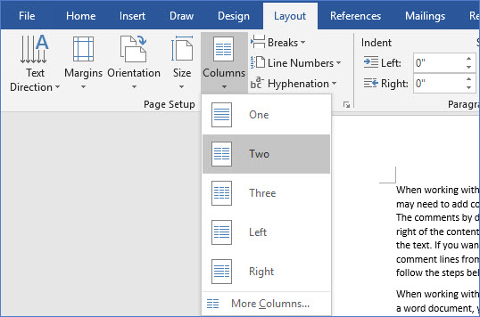 how to edit in word with columns