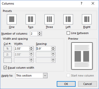 how to move from column to column in word