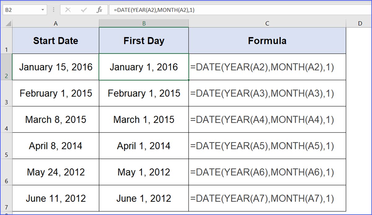 Excel First Day Of Month