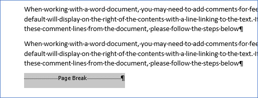 insert a page break in word doc with ctrl and enter
