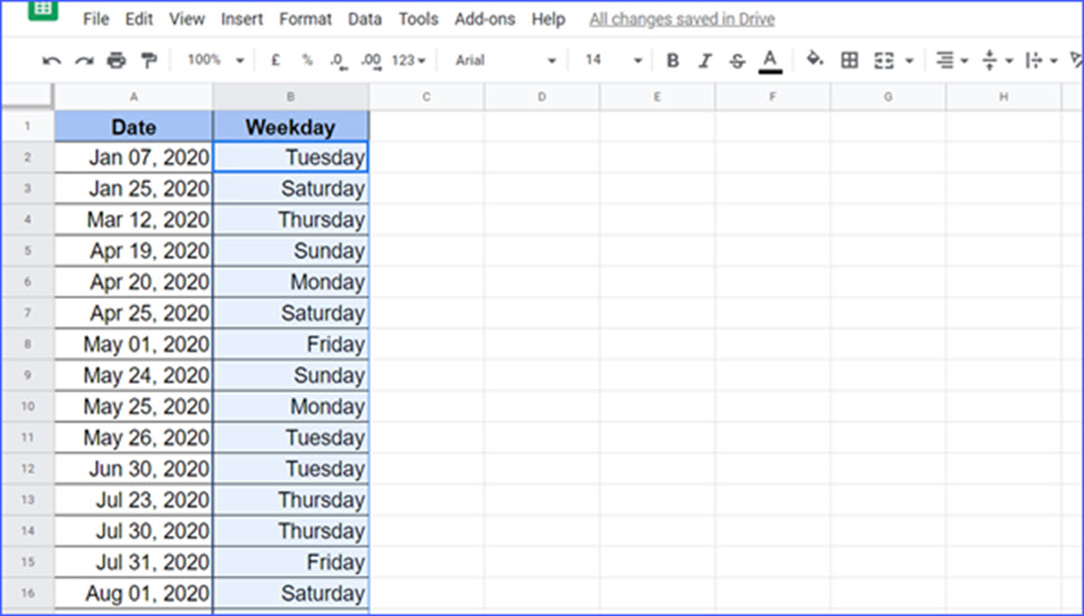 How to Highlight Weekends in Google Sheets - ExcelNotes