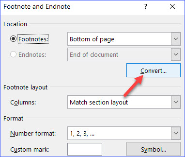 how to convert footnotes to endnotes in word 2010