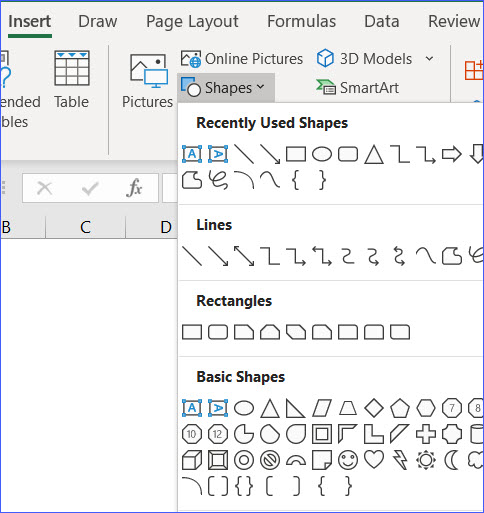 How to Insert a Shape into a Worksheet - ExcelNotes