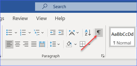 red paragraph symbol in word 2010