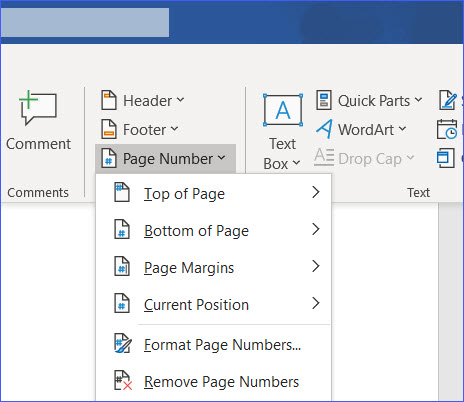 add page x of y in word