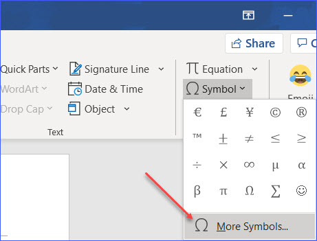 microsoft word special characters list checkmark