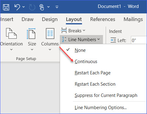 how to add legal line numbers in word