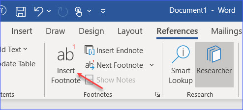 how to show footnote endnote in word