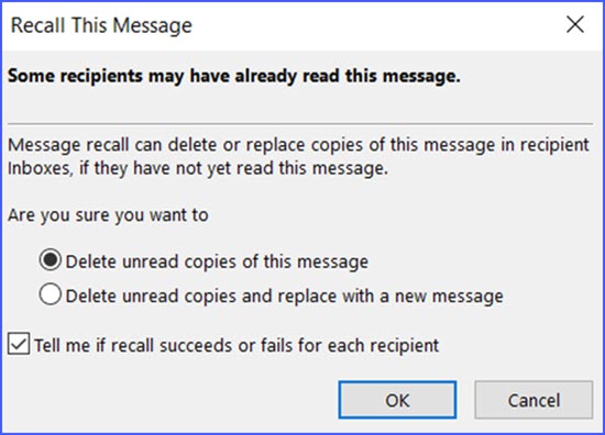 how do u recall an email in outlook