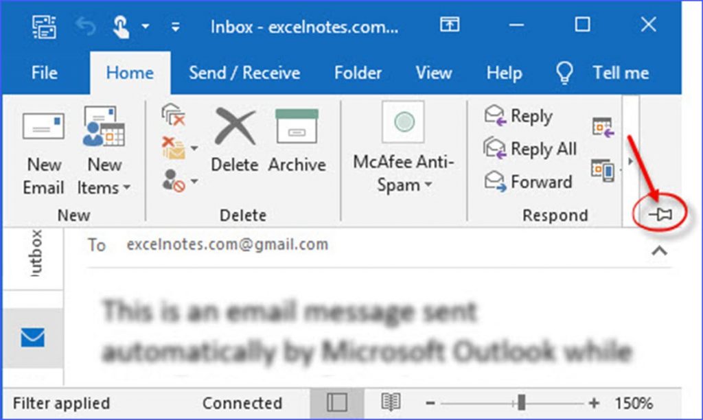 How to Show/Hide the Ribbon in Outlook ExcelNotes