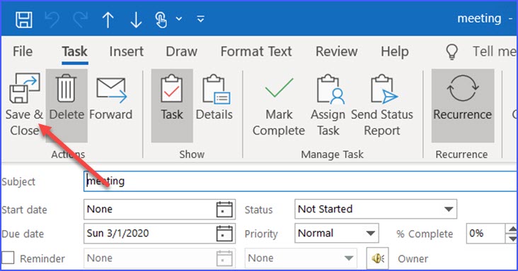 how to create a task in outlook