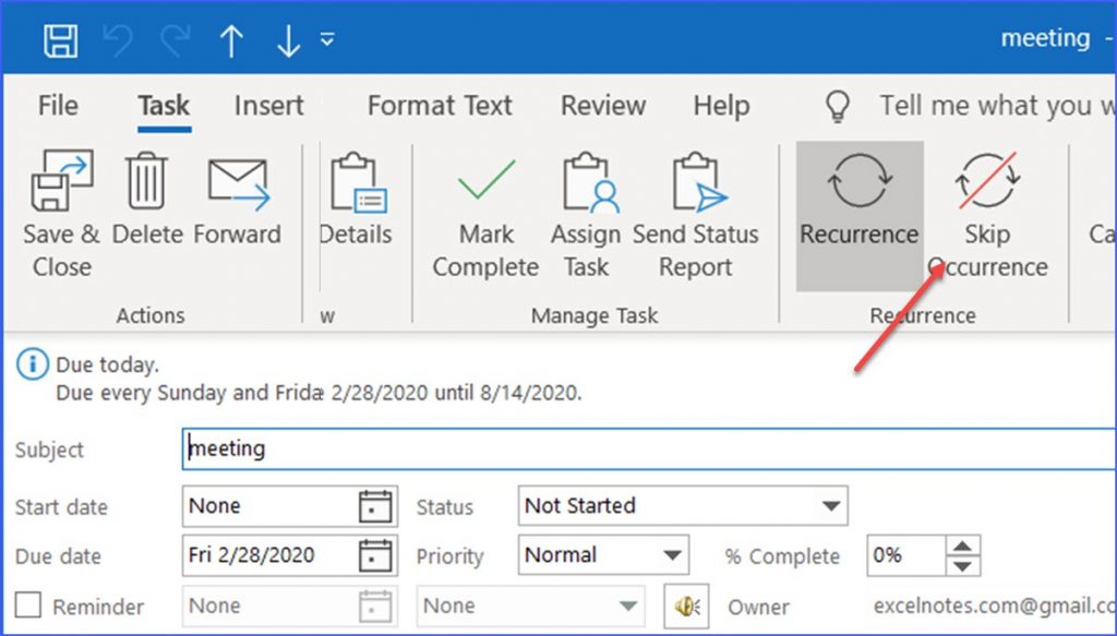 recurring task in outlook