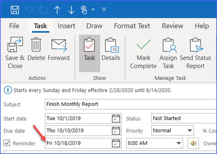Outlook Reminders How To Set A Task Reminder In Outlook Dummies 