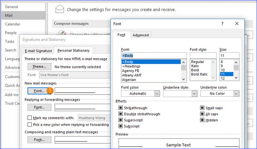 change email format outlook