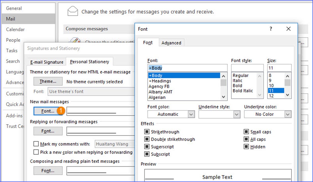 how to change default reply email address outlook