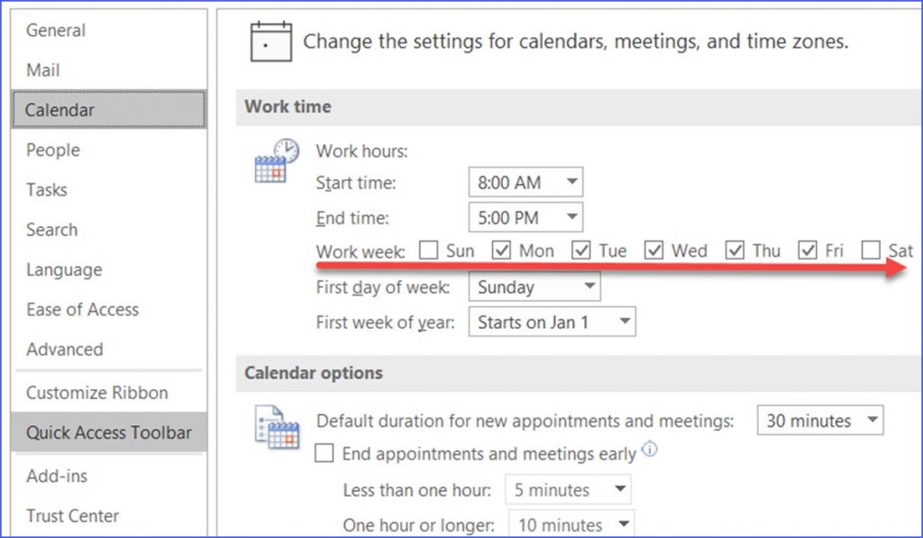 How to Change Working Days in Outlook Calendar ExcelNotes