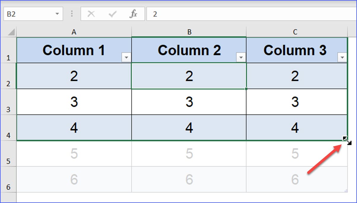 How to Resize a Table - ExcelNotes