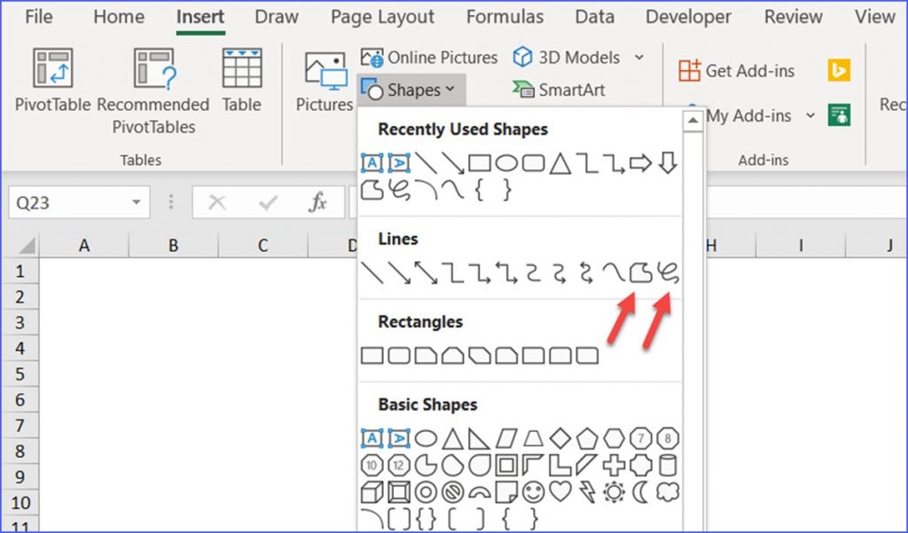 how to add shapes in excel