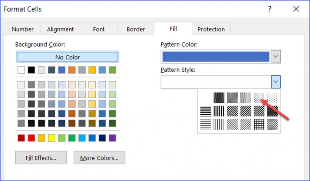How to Select Cell Background Pattern Style - ExcelNotes
