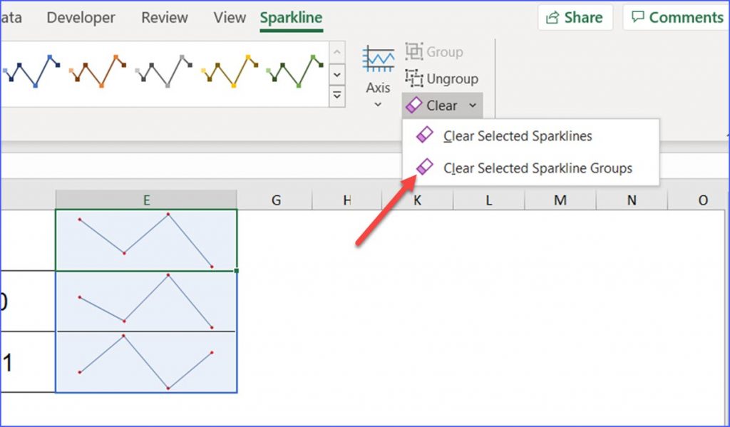 How to Clear the Sparklines - ExcelNotes