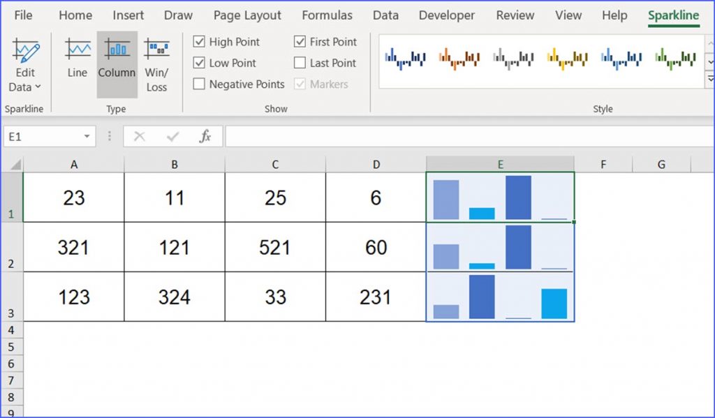 how to create sparklines in excel 2016