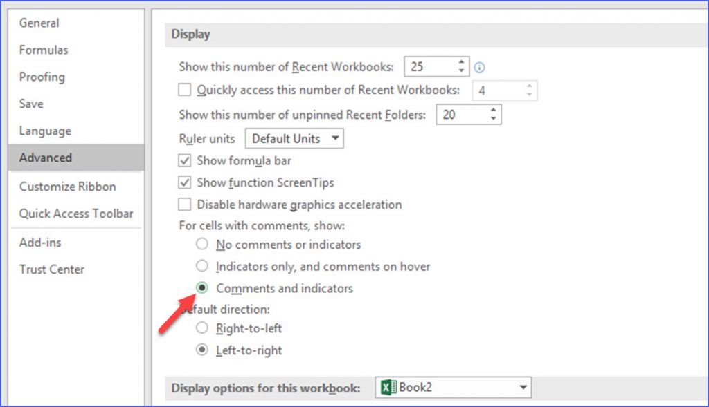 How to show comments and indicators excelnotes