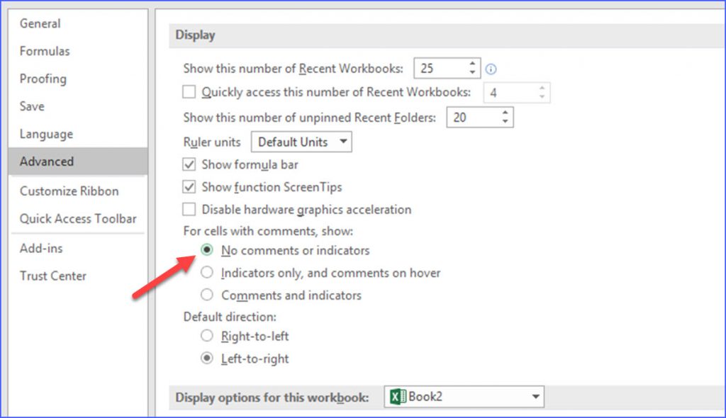 How to Hide Comments and Indicators ExcelNotes