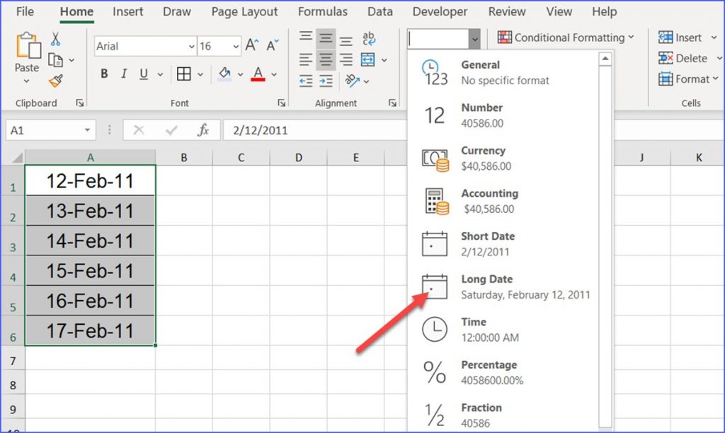 How to Change a Date to Long Date Format - ExcelNotes