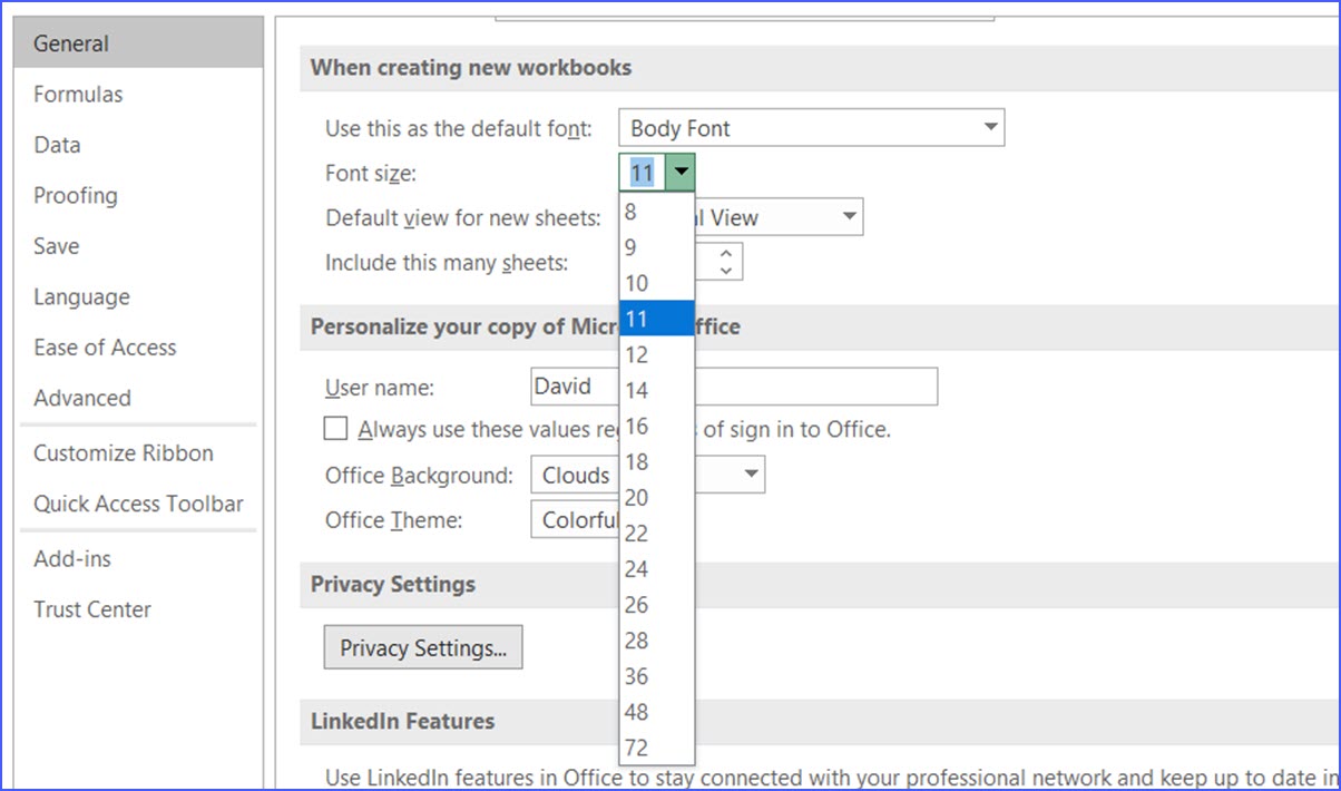 How to Set the Default Font Size in Excel - ExcelNotes