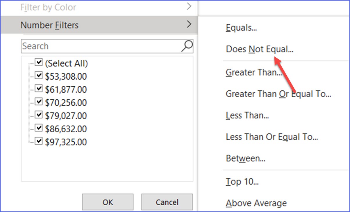 how-to-filter-a-data-range-to-have-values-do-not-equal-to-a-number