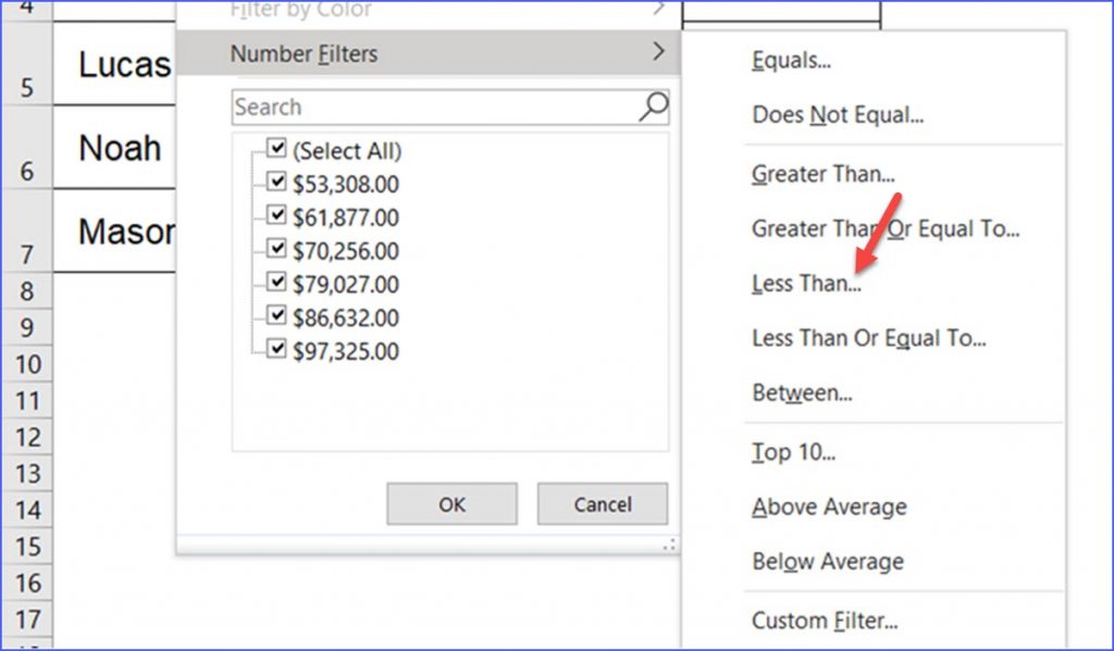 How To Filter A Data Range To Have Values Less Than A Number ExcelNotes