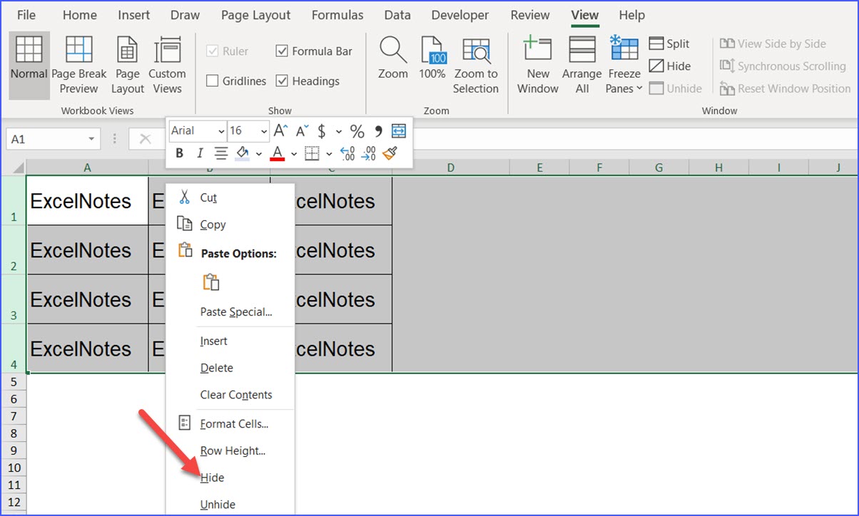 How to Hide Multiple Adjacent Rows in Excel - ExcelNotes