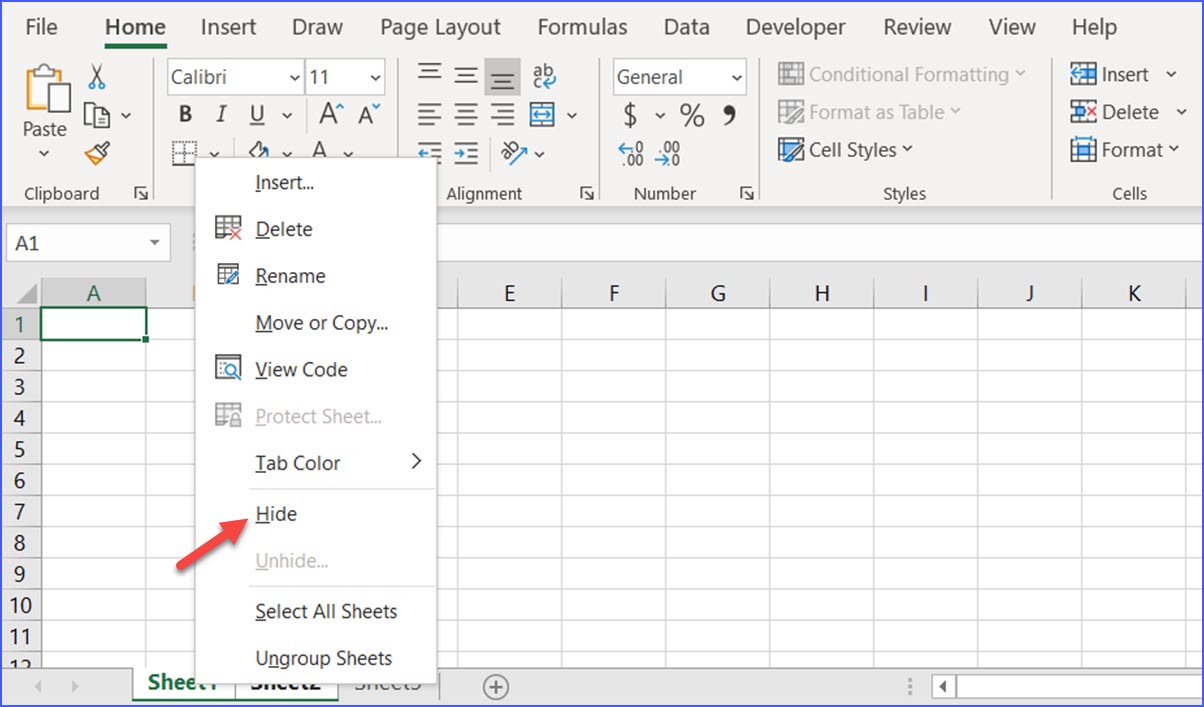 How to Hide Multiple Worksheets - ExcelNotes