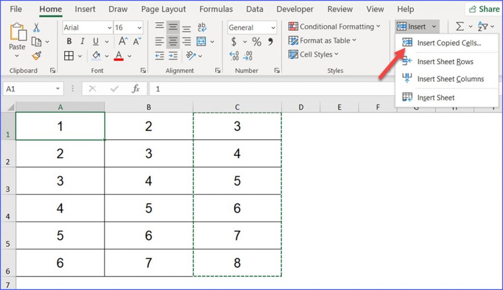 microsoft excel shift cells right