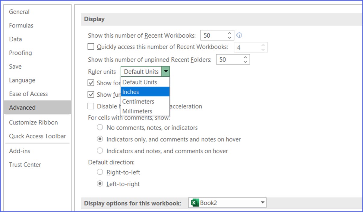 How to Set the Ruler Unit to Inches? ExcelNotes