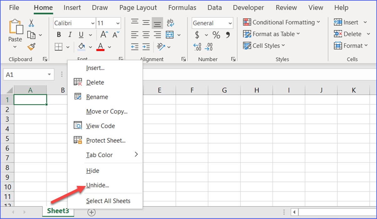 How to Unhide a Worksheet - ExcelNotes