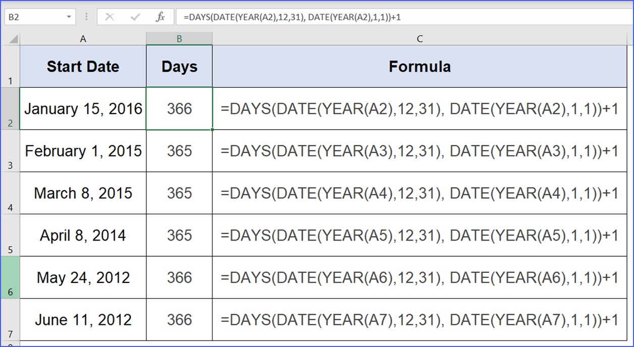 How to Calculate Days in the Year of the Date ExcelNotes