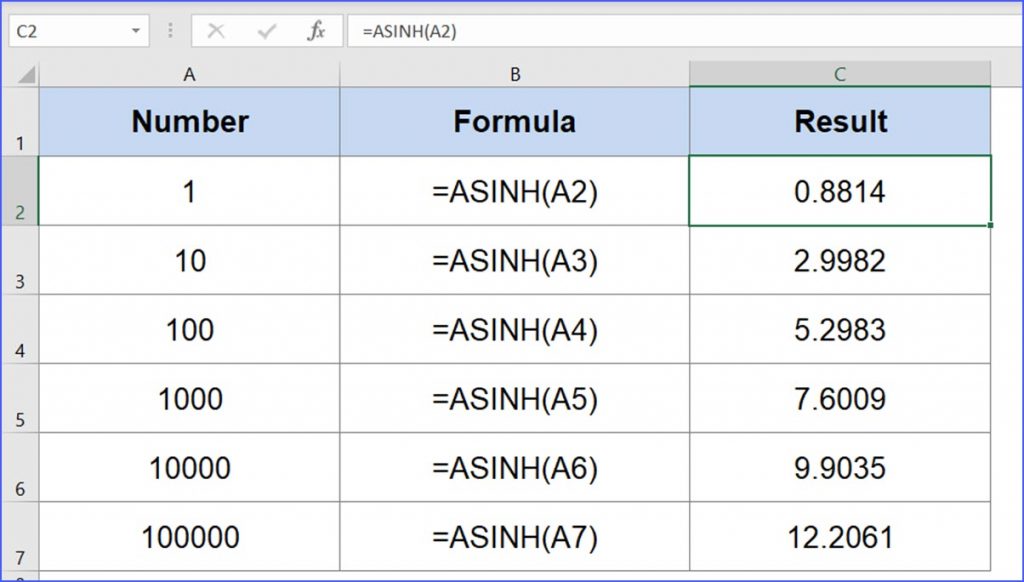 How to Use ASINH Function - ExcelNotes