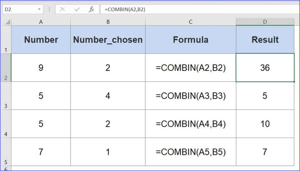 excel combin function