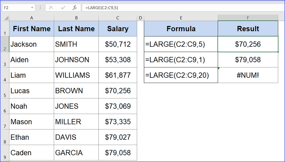 How to Use LARGE Function - ExcelNotes