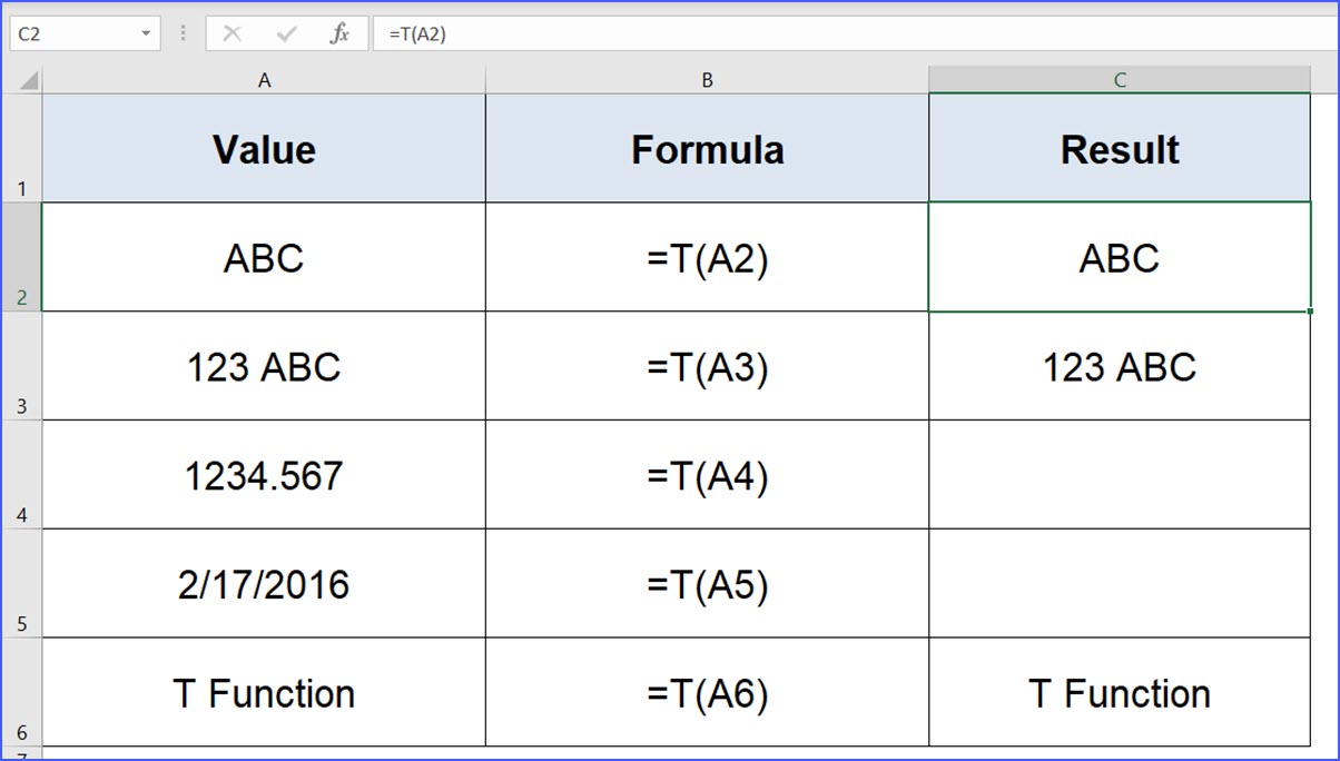 How to Use T Function - ExcelNotes