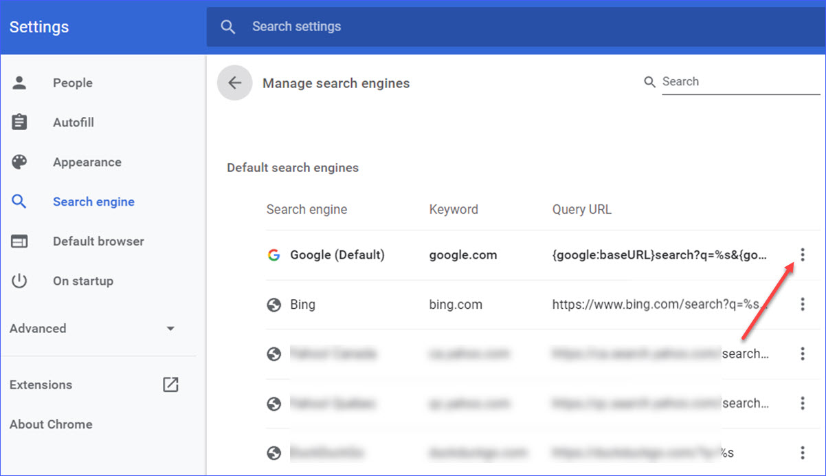 google search engine settings